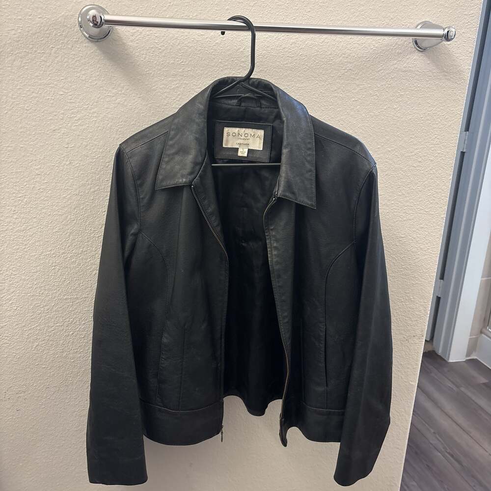 Sonoma Black Womens Genuine Leather Jacket